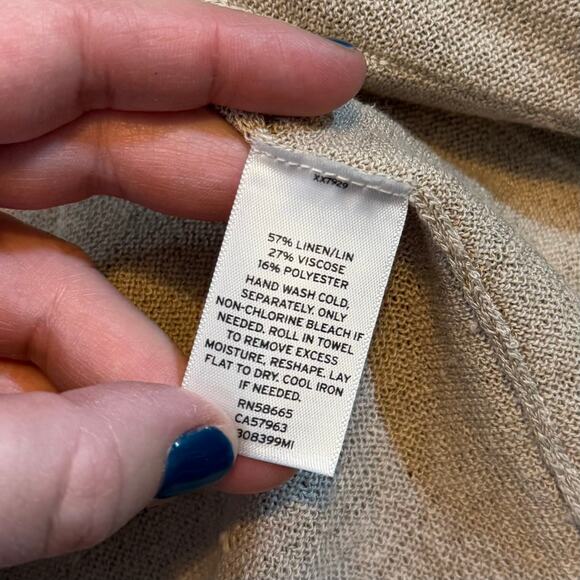 Halogen Womens XS Tan Beige Linen Open Front Long Sleeve Cardigan Corporatecore - Picture 7 of 11